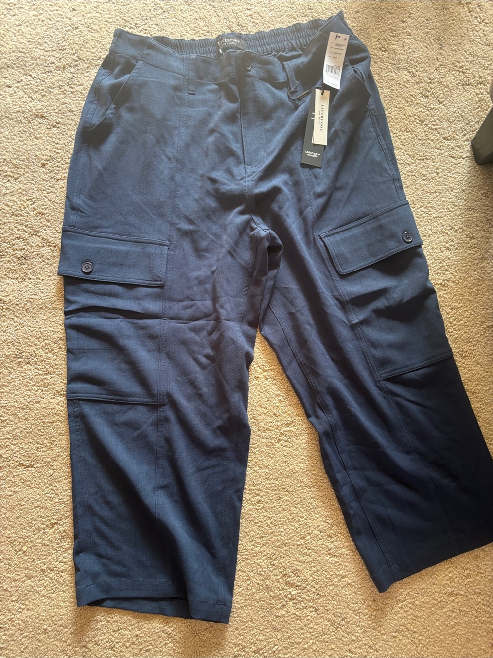 Liverpool Navy Cargo Trousers with Elastic Waist